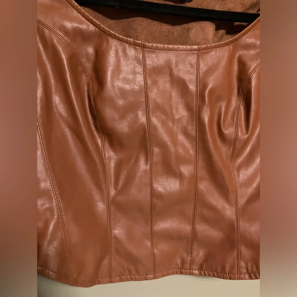Do & Be Puff Sleeve Rust Faux Leather Top size S - Picture 2 of 6